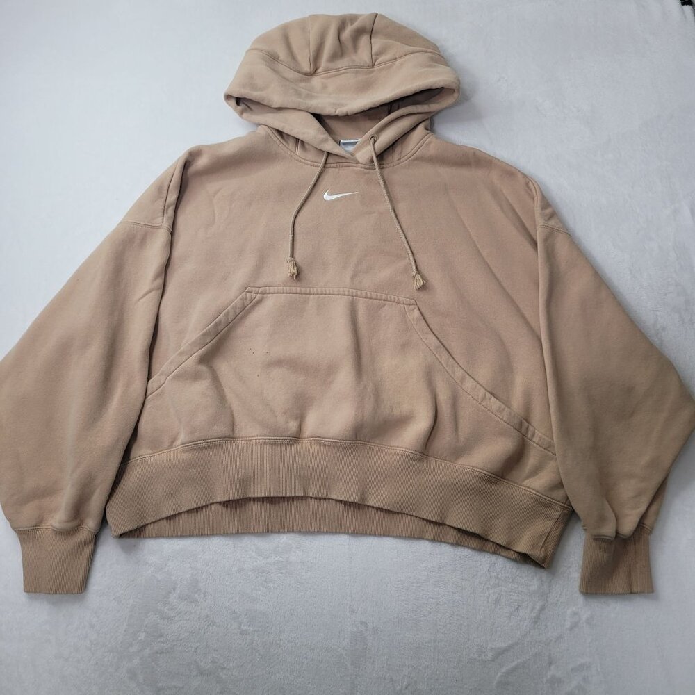 Nike Hoodie Center Swoosh Women’s Beige Oversized Pullover Size M